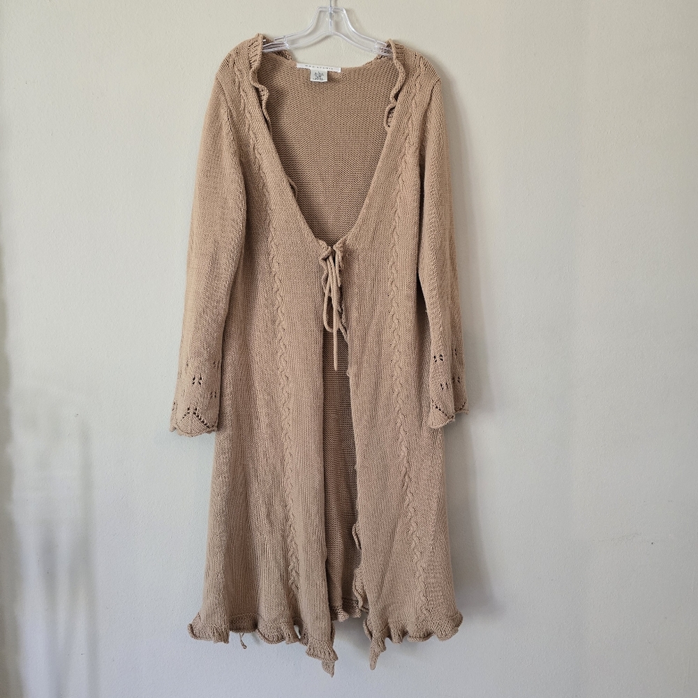 MAX STUDIO Women's Long Cardigan Duster Size Large Brown Y2K 90s
